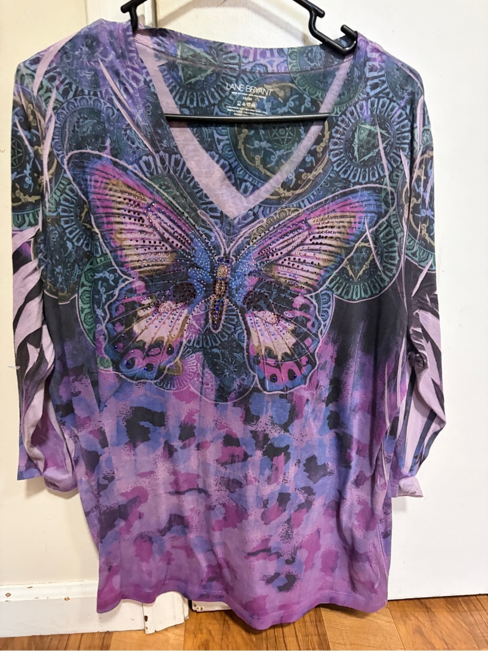 Lane Bryant Purple Lavender Butterfly V-Neck Tunic